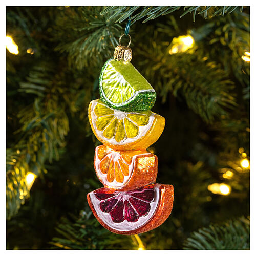 Fatias de frutas cítricas vidro soprado adorno para árvore de Natal 2