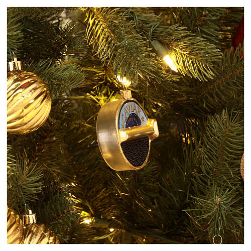 Tin of caviar, original Christmas tree decoration, blown glass 2