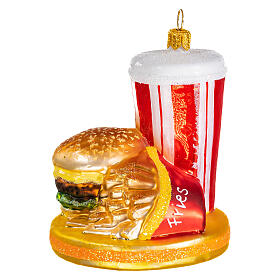 Repas fast food décoration en verre soufflé sapin de Noël