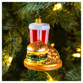 Repas fast food décoration en verre soufflé sapin de Noël