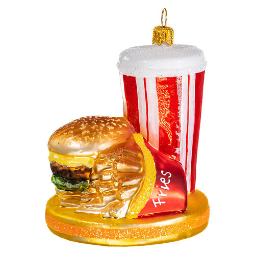 Repas fast food décoration en verre soufflé sapin de Noël 1