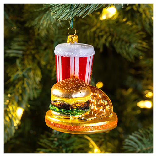 Repas fast food décoration en verre soufflé sapin de Noël 2