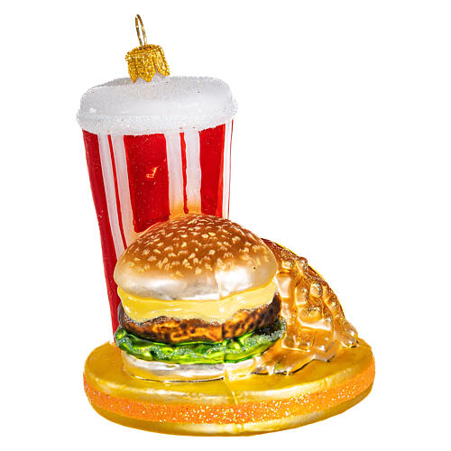 Repas fast food décoration en verre soufflé sapin de Noël 4