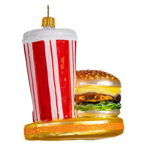 Repas fast food décoration en verre soufflé sapin de Noël 5