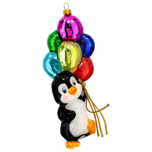 Pinguin mit Luftballons, Weihnachtsbaumschmuck aus mundgeblasenem