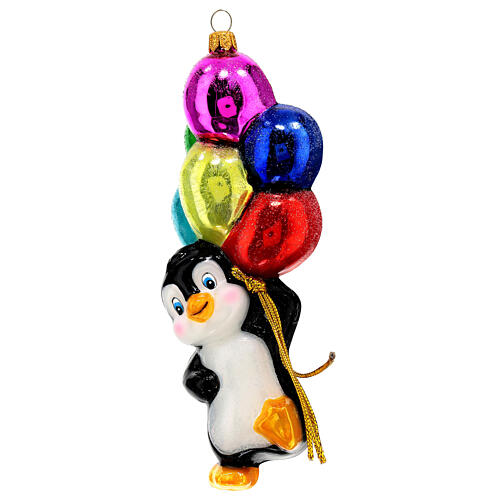 Pinguin mit Luftballons, Weihnachtsbaumschmuck aus mundgeblasenem Glas