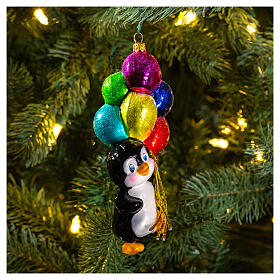 Penguin with ballons, Christmas tree decoration of blown glass