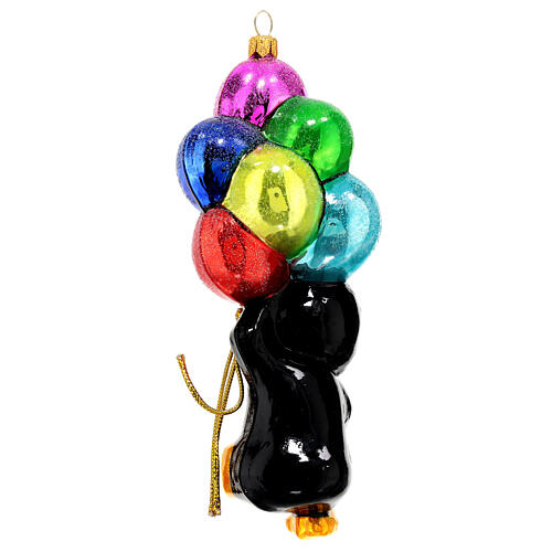 Pinguim com balões enfeite vidro soprado para árvore de Natal 6
