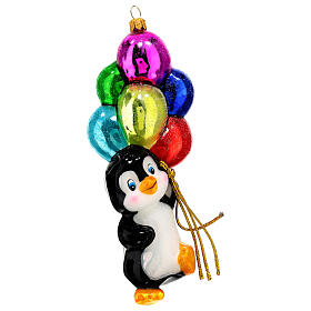Penguin with balloons blown glass Christmas tree decoration