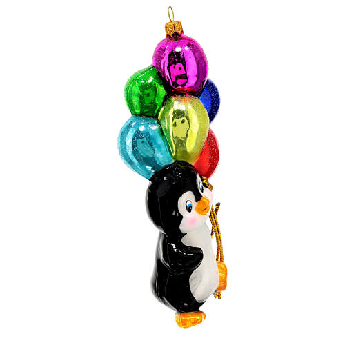 Penguin with balloons blown glass Christmas tree decoration 4