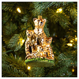 Gepard mit Jungtieren, Weihnachtsbaumschmuck aus mundgeblasenem Glas