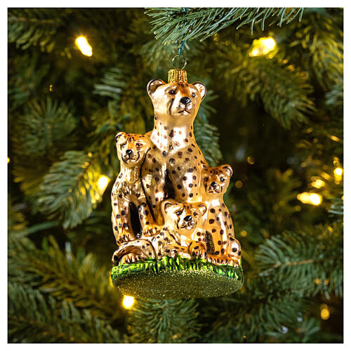 Gepard mit Jungtieren, Weihnachtsbaumschmuck aus mundgeblasenem Glas 2