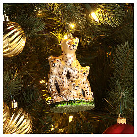 Guepardo con cachorros decoraciones árbol Navidad vidrio soplado