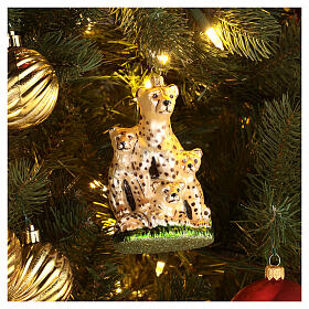 Ghepardo con cuccioli decorazioni albero Natale vetro soffiato