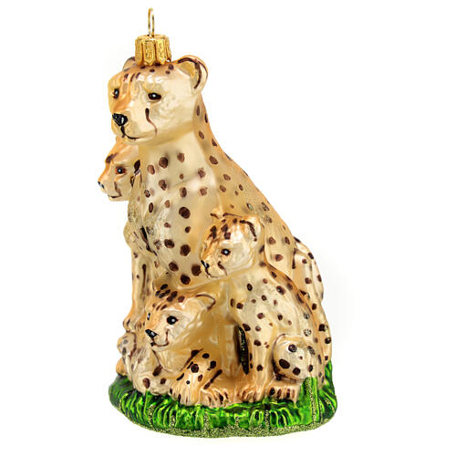 Cheetah with cubs blown glass Christmas tree decoration