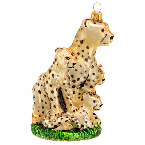 Cheetah with cubs blown glass Christmas tree decoration 4