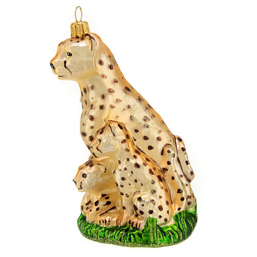Cheetah with cubs blown glass Christmas tree decoration 5