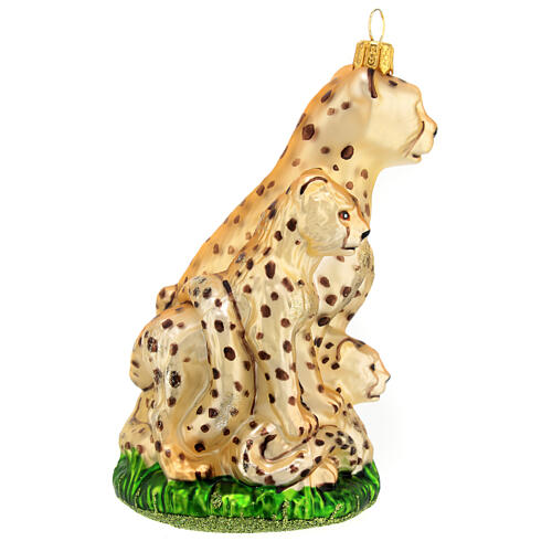 Cheetah with cubs blown glass Christmas tree decoration 6