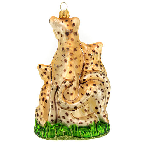 Cheetah with cubs blown glass Christmas tree decoration 7
