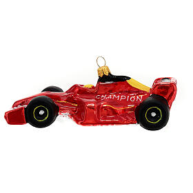 Grand Prix red car, blown glass Christmas ornaments