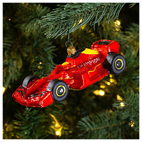 Red car Grand Prix blown glass Christmas tree decoration