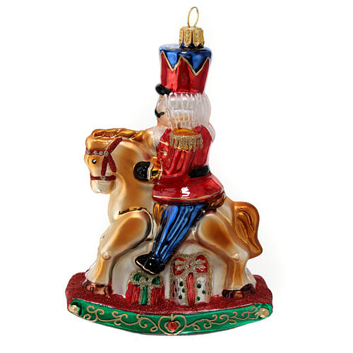 Nutcracker on a rocking horse, original Christmas tree decoration, blown glass 1