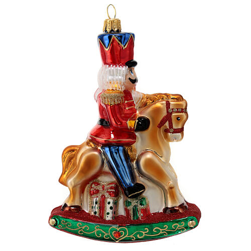 Nutcracker on a rocking horse, original Christmas tree decoration, blown glass 5
