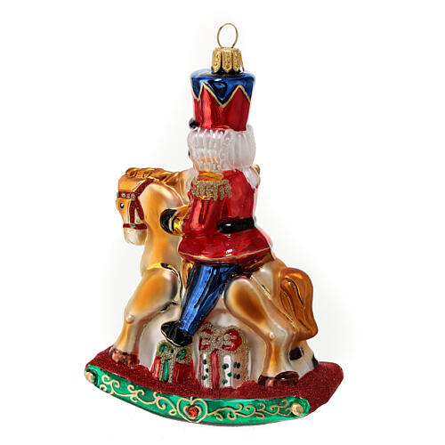 Nutcracker on a rocking horse, original Christmas tree decoration, blown glass 6