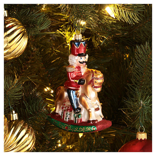 Casse-noisette sur cheval à bascule décoration en verre soufflé sapin de Noël 2