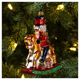 Nutcracker on rocking horse Christmas tree decoration blown glass