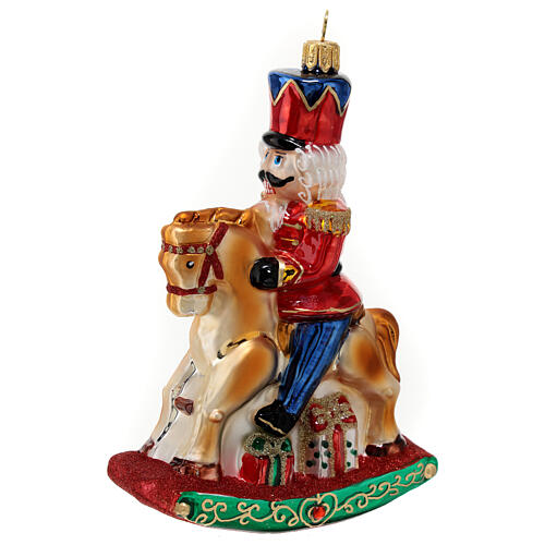 Nutcracker on rocking horse Christmas tree decoration blown glass 3