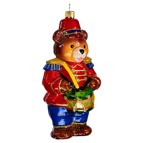Teddy bear nutcracker with tambourine, original Christmas tree decoration, blown glass 4