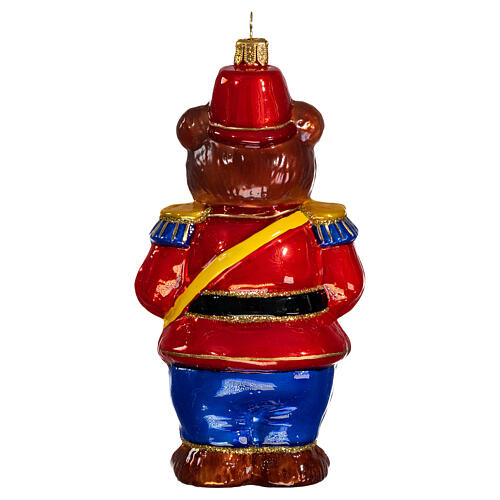 Teddy bear nutcracker with tambourine, original Christmas tree decoration, blown glass 5