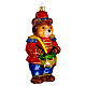 Teddy bear nutcracker with tambourine, original Christmas tree decoration, blown glass s4