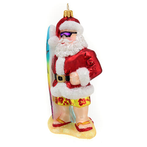 surfing santa christmas tree ornament