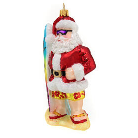 Père Noël surfeur décoration pour sapin Noël en verre soufflé