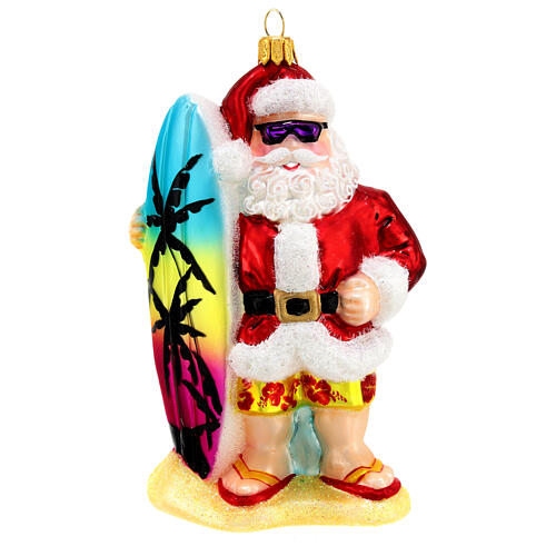 Pai Natal surfista vidro soprado enfeite para árvore de Natal 1