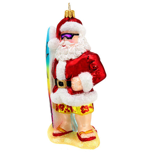 Surfer Santa Claus Christmas ornament in blown glass 3
