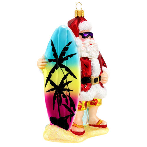 Surfer Santa Claus Christmas ornament in blown glass 4