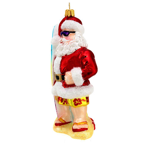 Surfer Santa Claus Christmas ornament in blown glass 6