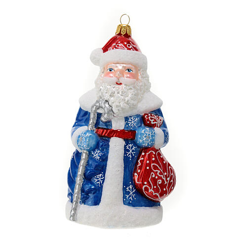 Ded Moroz manto azul e branco enfeite vidro soprado para árvore de Natal 15  cm | venda online na HOLYART