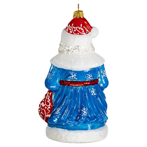 Ded Moroz manto azul e branco enfeite vidro soprado para árvore de Natal 15 cm 5