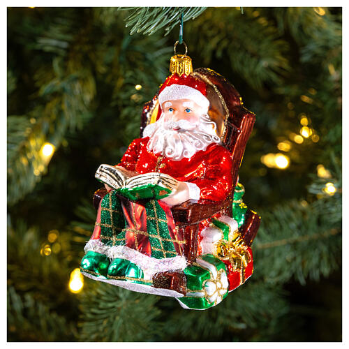 Święty Mikołaj bujany fotel dekoracja na choinkę szkło dmuchane 2