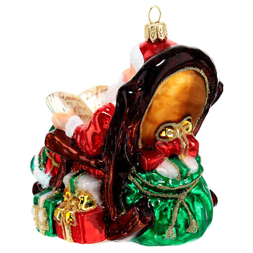 Święty Mikołaj bujany fotel dekoracja na choinkę szkło dmuchane 7