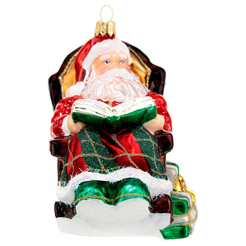 Pai Natal em cadeira de balanço vidro soprado enfeite para árvore de Natal 3