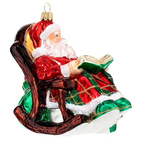 Pai Natal em cadeira de balanço vidro soprado enfeite para árvore de Natal 4