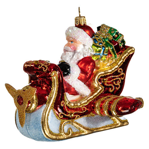 Santa on a sleigh-plane, original Christmas tree decoration, blown glass 4