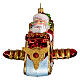 Santa on a sleigh-plane, original Christmas tree decoration, blown glass s1