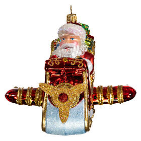 Père Noël sur traineau-avion décoration en verre soufflé sapin de Noël