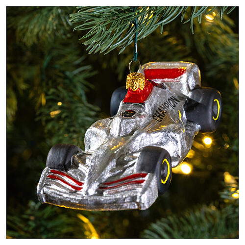 Grand Prix silver car, blown glass Christmas ornaments 2